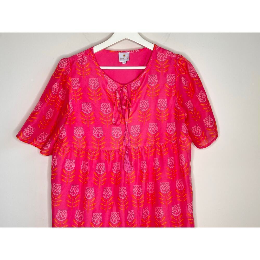 J. Marie The Maeve Short Sleeve Tie Neck Tiered Mini Sundress Pink Womens Size M - Picture 3 of 11